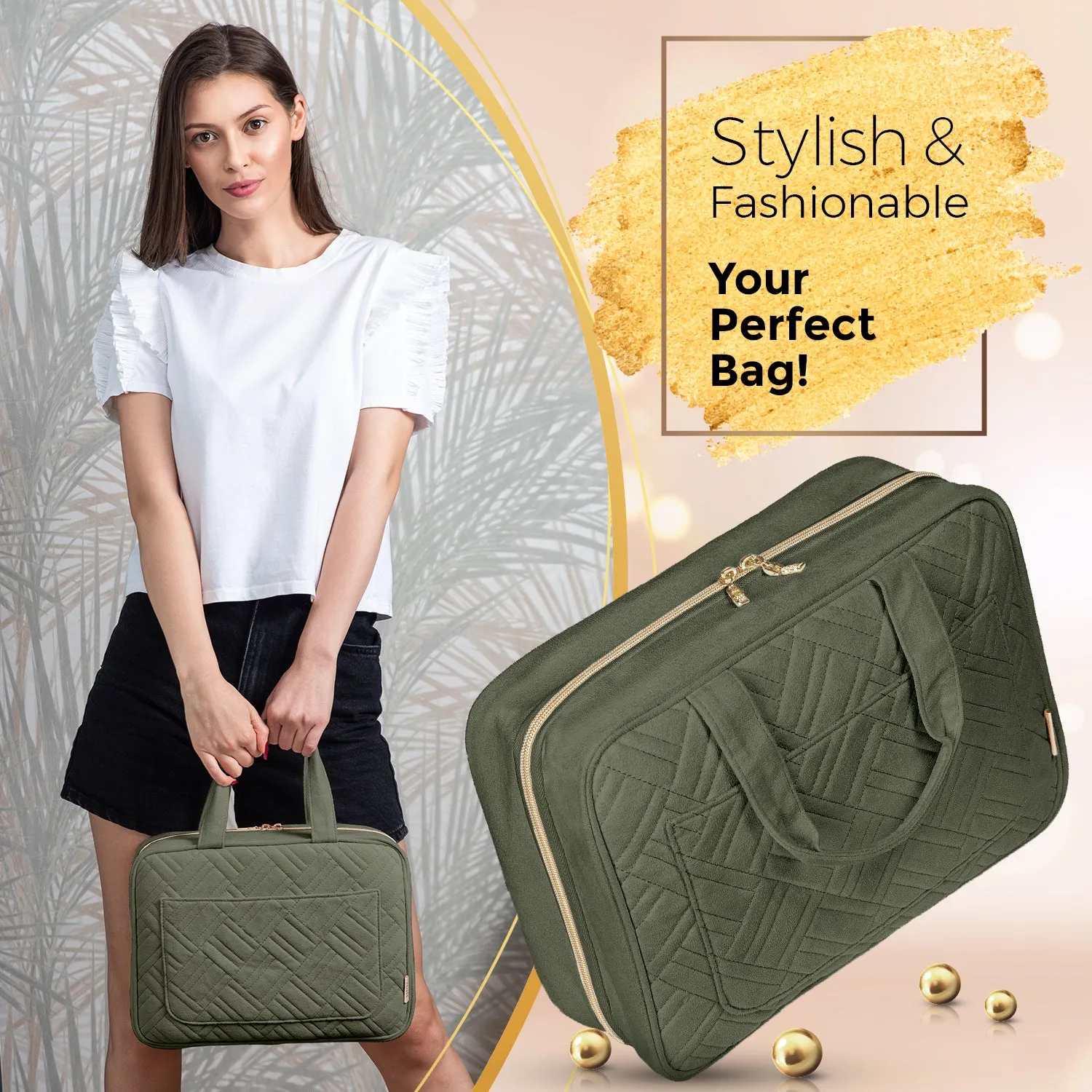 Large Foldable Hanging Toiletry Bag - Olive Green