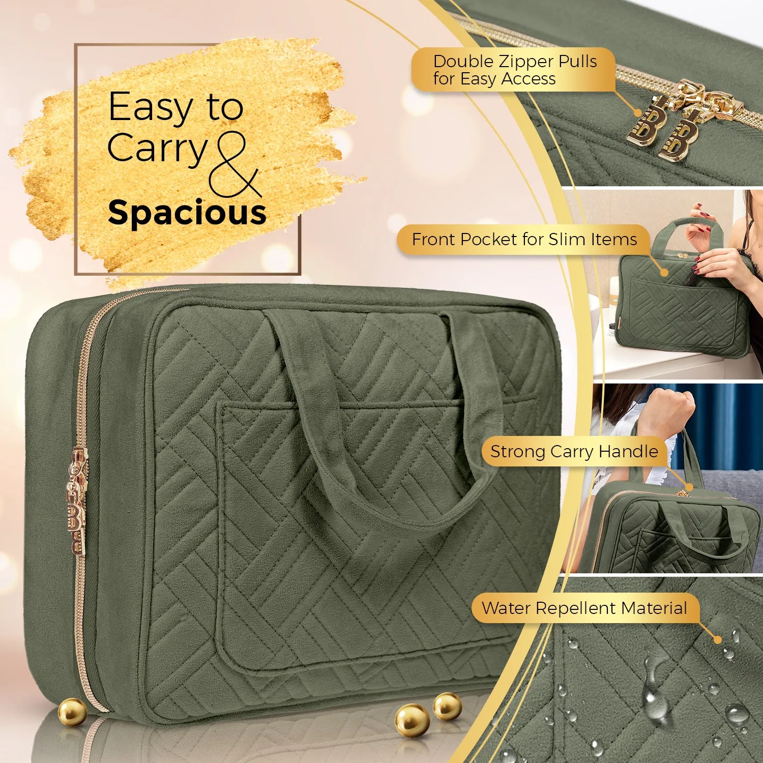 Large Foldable Hanging Toiletry Bag - Olive Green