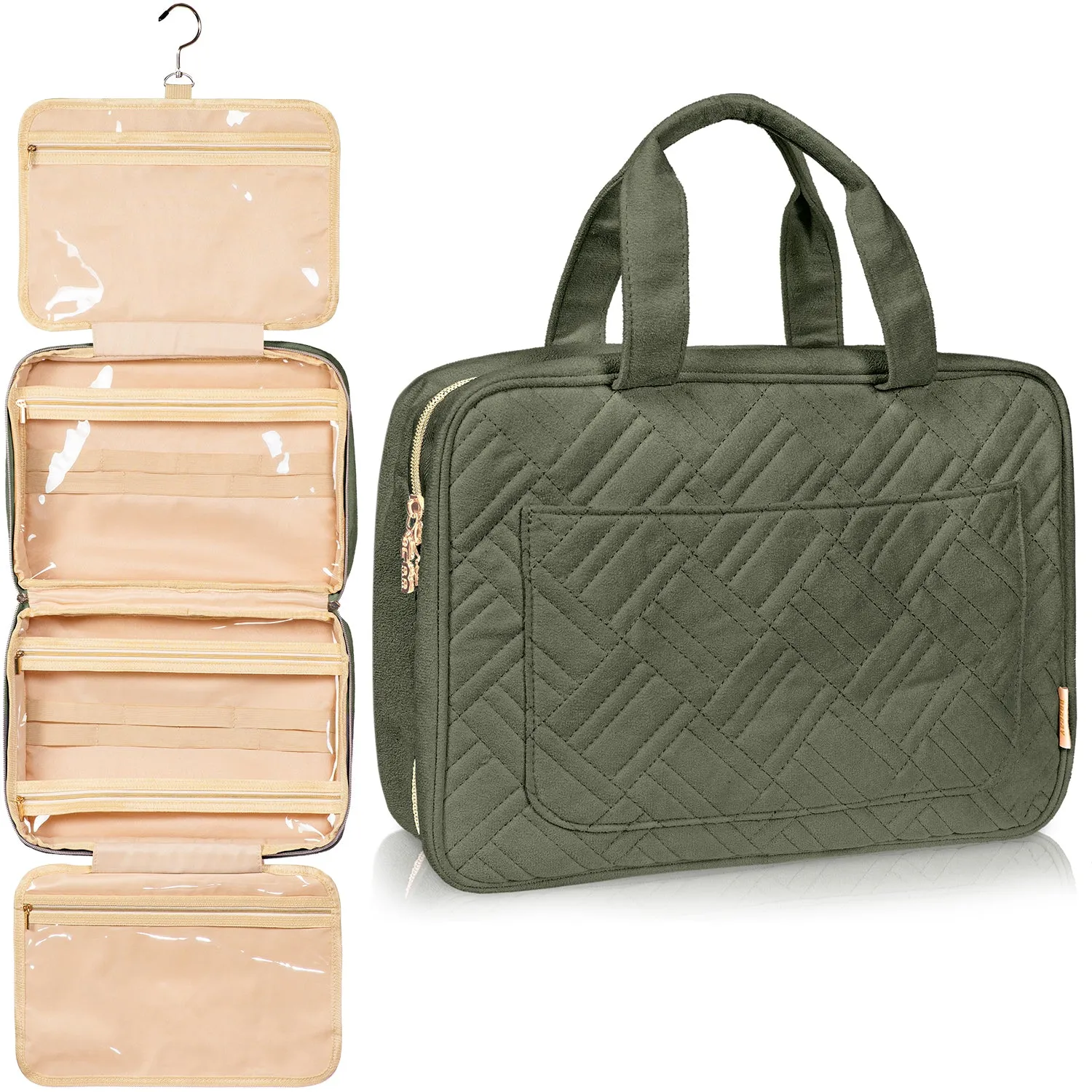 Large Foldable Hanging Toiletry Bag - Olive Green