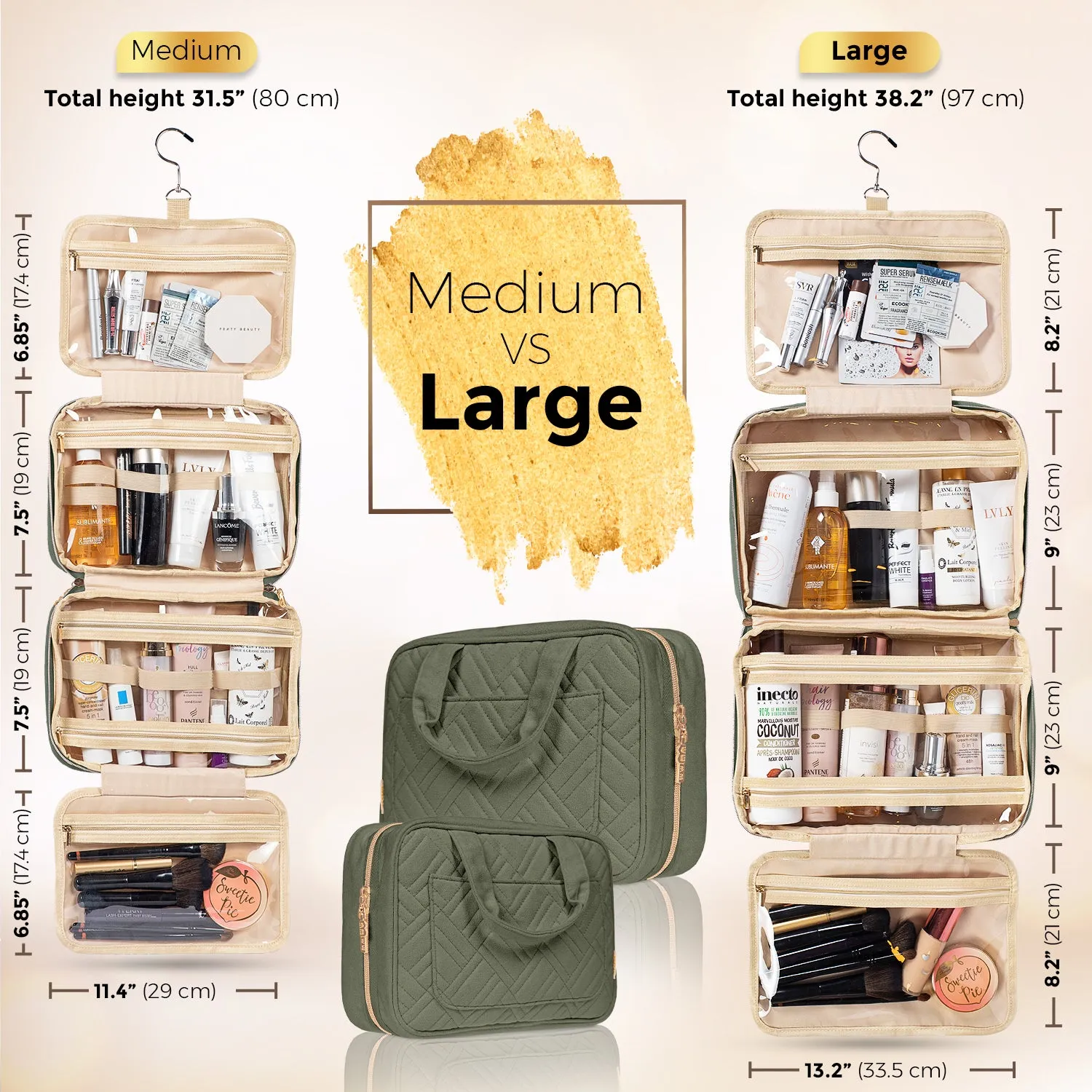 Large Foldable Hanging Toiletry Bag - Olive Green