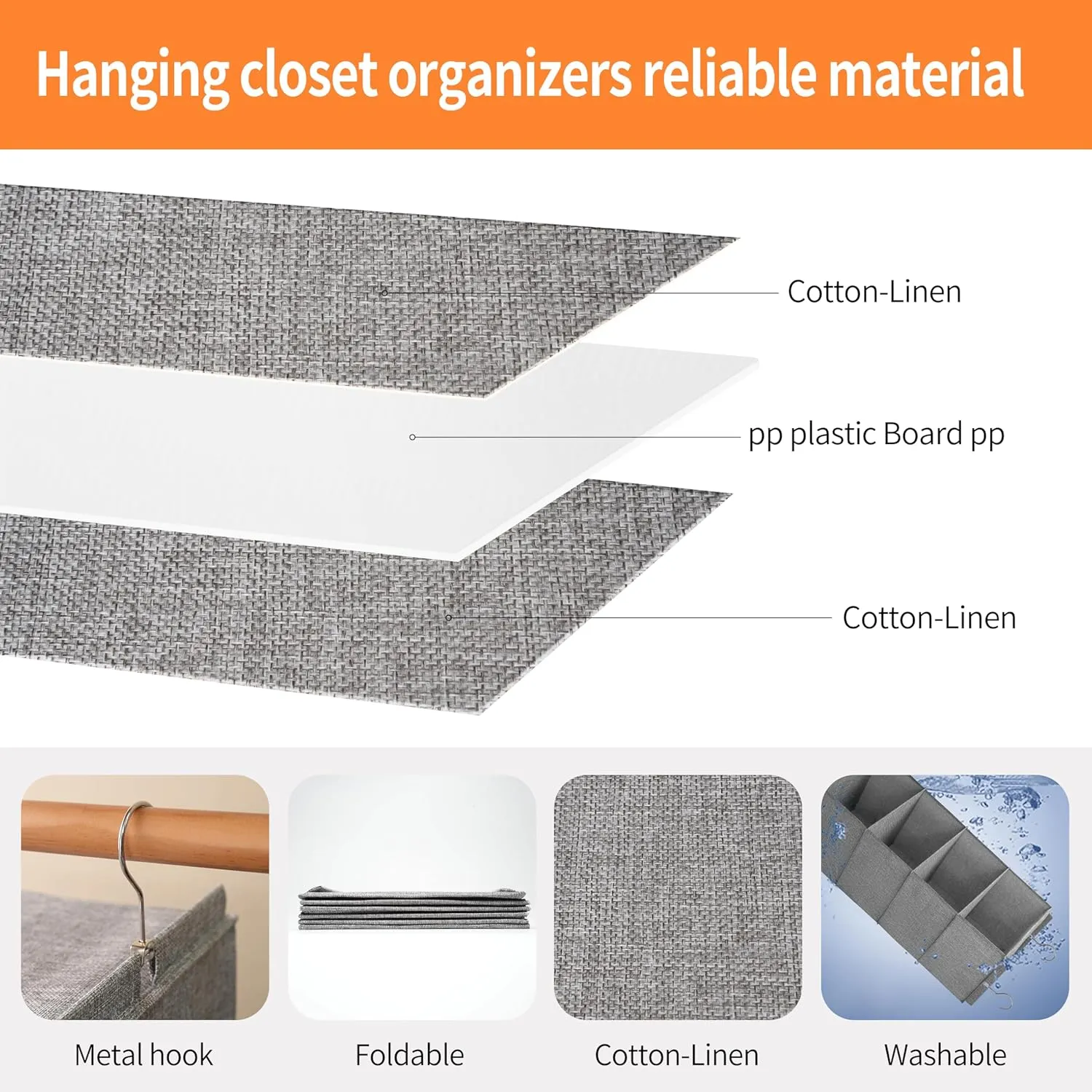 Large Hanging Sweater Organizer for Closet,Collapsible 6-Shelf Hanging Closet Shelves with Drawers, Washable (Grey-6 Shelf)