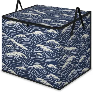 Large Storage Bags Seawater Print Closet Organizer Foldable Clothes Storage Bins with Handles Storage Containers for Blanket Comforter Pillow