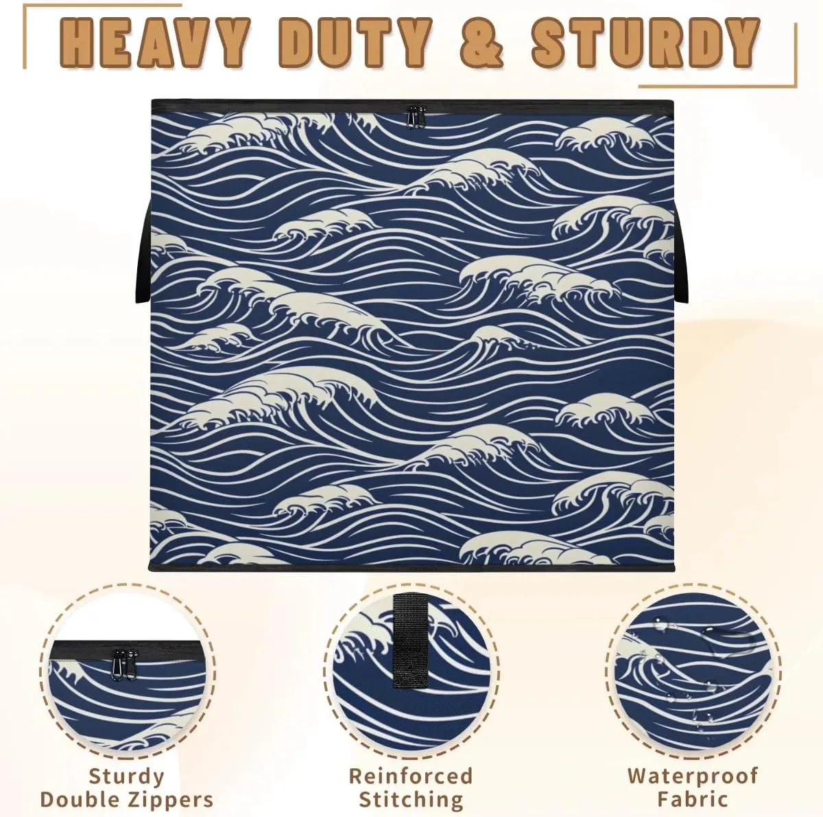 Large Storage Bags Seawater Print Closet Organizer Foldable Clothes Storage Bins with Handles Storage Containers for Blanket Comforter Pillow