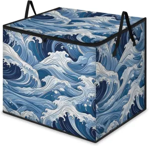 Large Storage Bags Seawater Theme Closet Organizer Foldable Clothes Storage Bins with Handles Storage Containers for Blanket Comforter Pillow