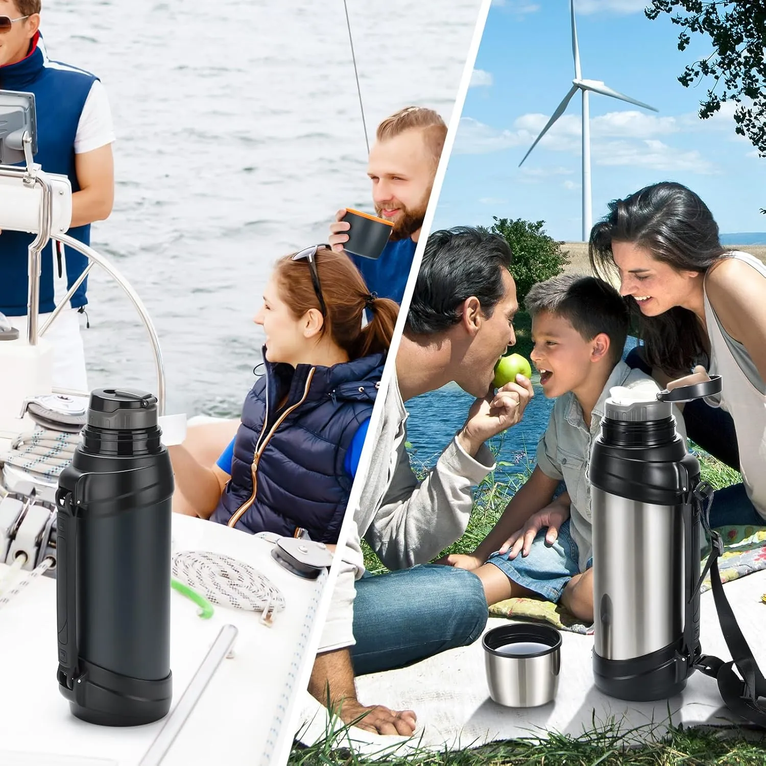 Large Thermosflask- 85oz Stainless Steel Insulated Bottle for Travel with BPA Free Cup - 2.5L Oversized Vacuum Insulated Thermoses with Handle and Strap for Hot & Cold Drinks(Silver)