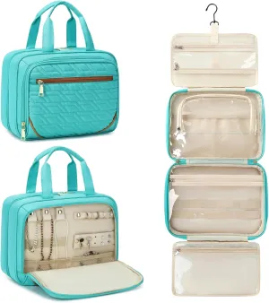 Large Travel Toiletry Bag for Women, Waterproof Hanging Toiletry Bags with Jewelry Organizer, Cosmetic Makeup Bag Organizer, Full-size Container, Travel Essentials Accessories, Shampoo, Green