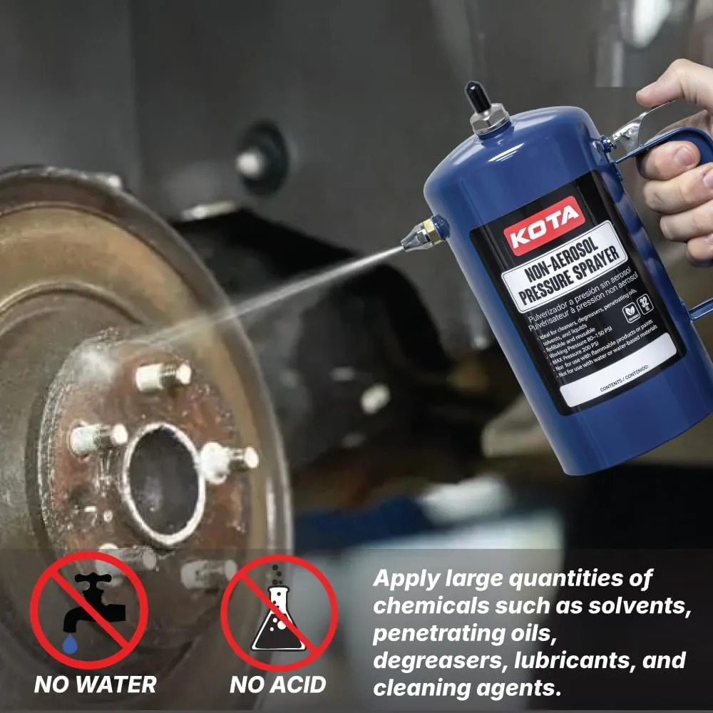 LAUCO Non Aerosol Pressure Sprayer - Refillable Pressurized Sprayer Bottle for Oil, Solvent, Degreasers, Lubricants - Rechargeable Steel Canister with Brass Nozzles, 32oz. (1, Blue)