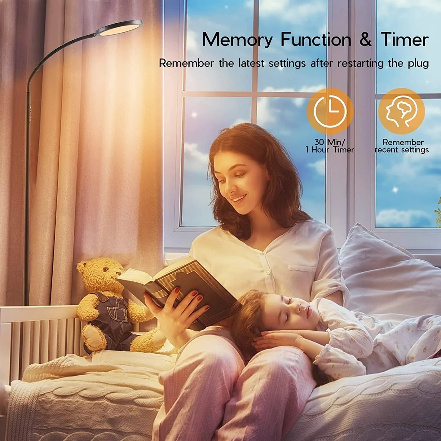 LED Floor Lamps for Living Room, Bright Modern Reading Floor Lamp with Stepless Adjust Color Temperatures & Brightness, Standing Lamp with RF Remote & Touch Control