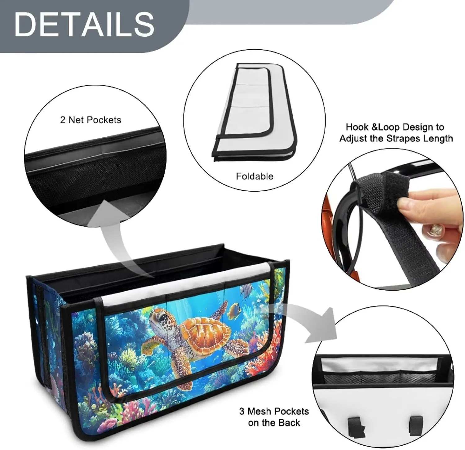 LedBack Rollator Storage Bag Foldable Rolling Walker Pouch Large Capacity Organizer Pouch Seafloor Sea Turtle Print Rollator Walker Accessories Bag for Seniors