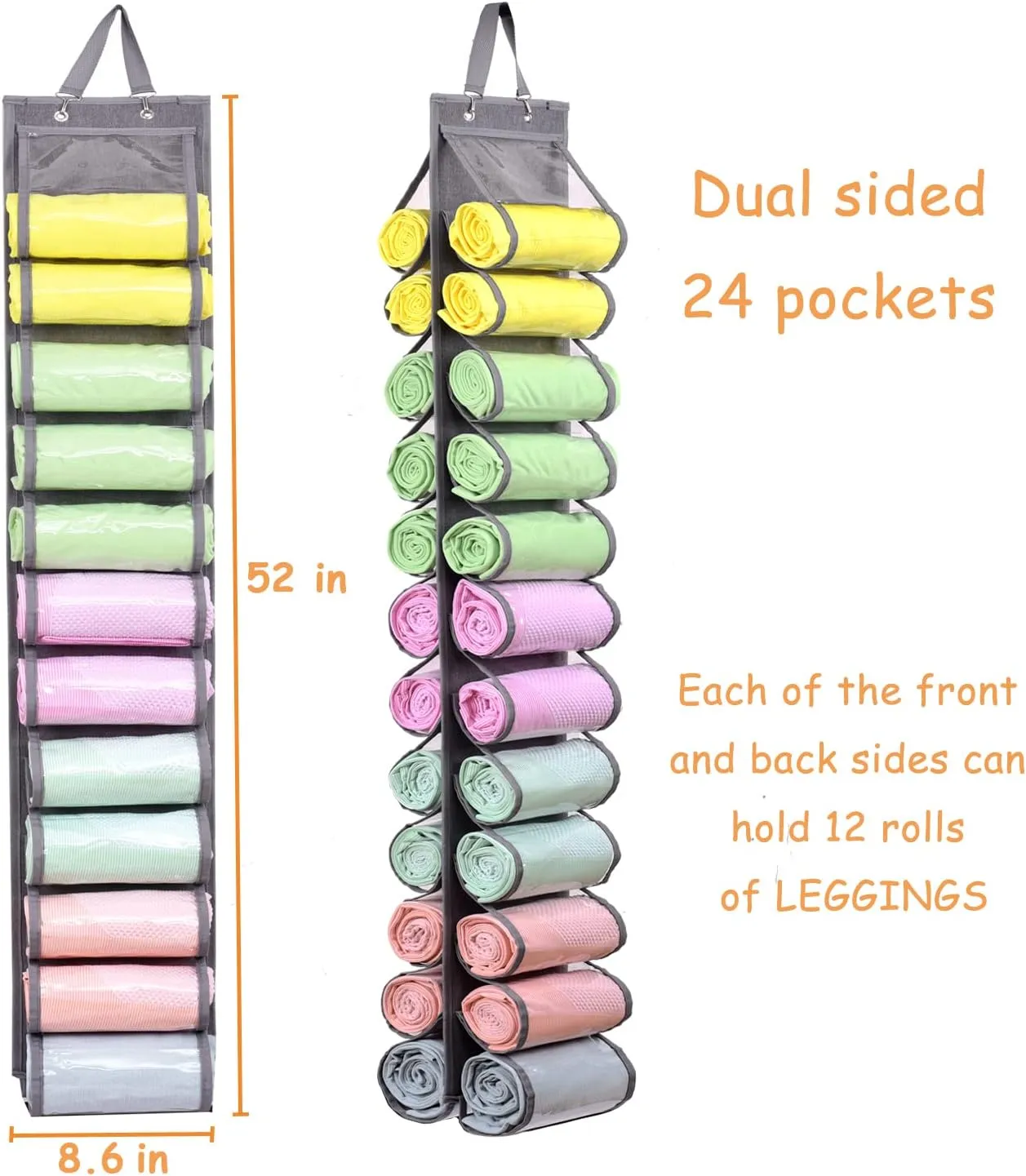 Legging Storage Bag Storage Hanger Can Holds 24 Leggings or Shirts Jeans Compartment Storage Hanger, Foldable Leggings Organizer Clothes Portable Closets Roll Holder(Grey)
