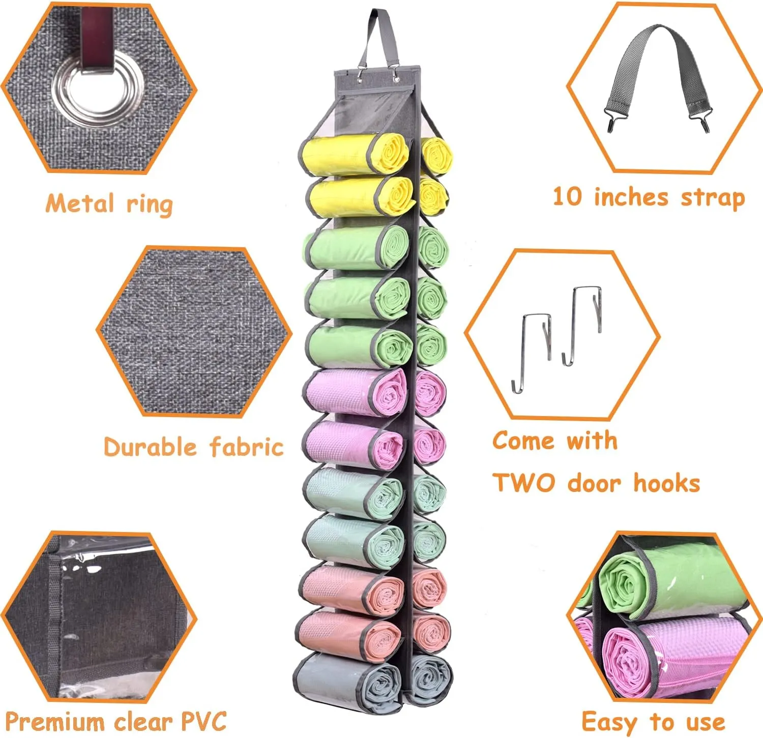Legging Storage Bag Storage Hanger Can Holds 24 Leggings or Shirts Jeans Compartment Storage Hanger, Foldable Leggings Organizer Clothes Portable Closets Roll Holder(Grey)