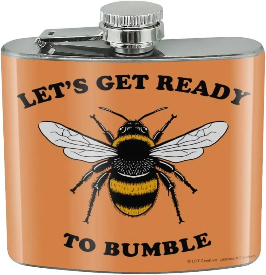 Let's Get Ready to Bumble Bee Rumble Funny Humor Stainless Steel 5oz Hip Drink Kidney Flask