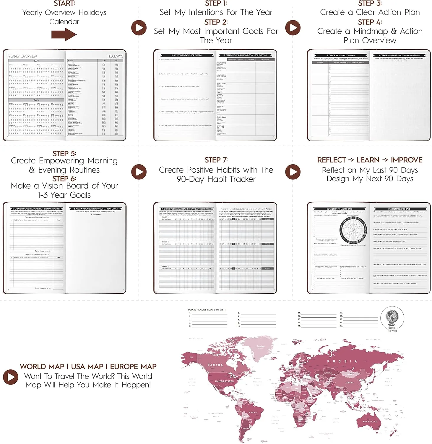 Life Mastery Planner - A 12 Month Journey to Crush Your Goals, Increase Productivity, Passion, Success & Happiness - Weekly & Monthly Life Planner, Habit-Tracker, Gratitude Journal & Organizer
