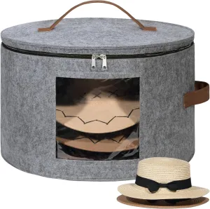 Lifewit Round Felt Hat Box, Stackable Bamboo Supports Cowboy Hat Travel Case with Dustproof Lid, Hat Organizer Bag for Women Storage, Foldable 16.5" D x 10.6" H Caps Container Carrier, 1 Pack-Gray