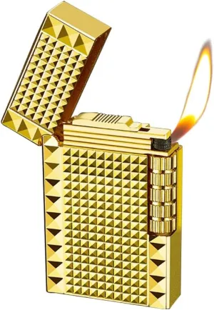Lighters Soft Flame Lighter Traditional Flame Cigar Lighter with Adjustable Flame Dial Vertical Ignition Roller Good for Gift Outdoor Camping Hiking Fishing Grill Adventure Candle (Gold03)