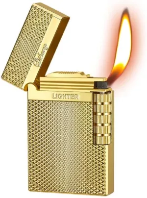 Lighters Soft Flame Lighter Traditional Flame Cigar Lighter with Adjustable Flame Dial Vertical Ignition Roller Good for Gift Outdoor Camping Hiking Fishing Grill Adventure Candle