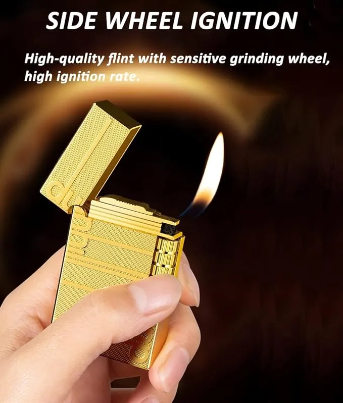 Lighters Soft Flame Lighter Traditional Flame Cigar Lighter with Adjustable Flame Dial Vertical Ignition Roller Good for Gift Outdoor Camping Hiking Fishing Grill Adventure Candle