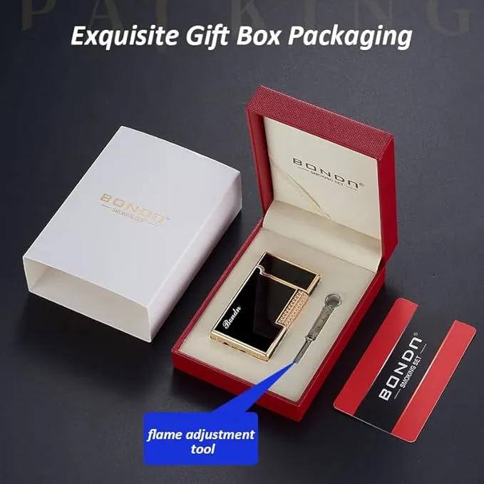 Lighters Soft Flame Lighter Windproof Refillable Butane Traditional Cigar Lighter Good for Cigarette Cigar Candle Camping Hiking Fishing BBQ (Gold)
