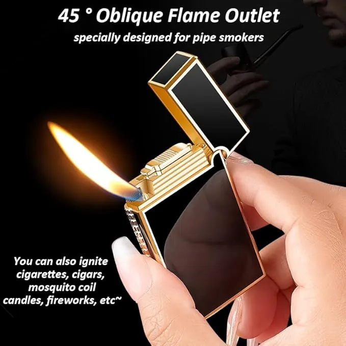 Lighters Soft Flame Lighter Windproof Refillable Butane Traditional Cigar Lighter Good for Cigarette Cigar Candle Camping Hiking Fishing BBQ (Gold)