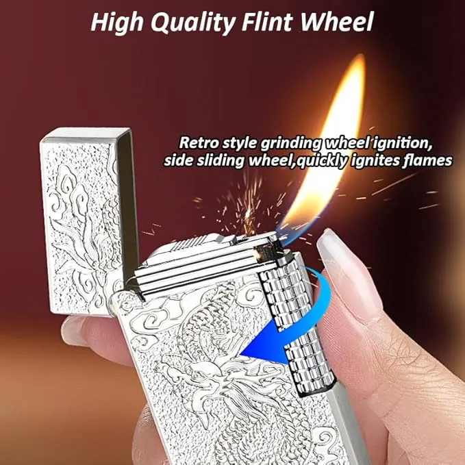 Lighters Soft Flame Lighter Windproof Refillable Butane Traditional Cigar Lighter Good for Cigarette Cigar Candle Camping Hiking Fishing BBQ (Gold)