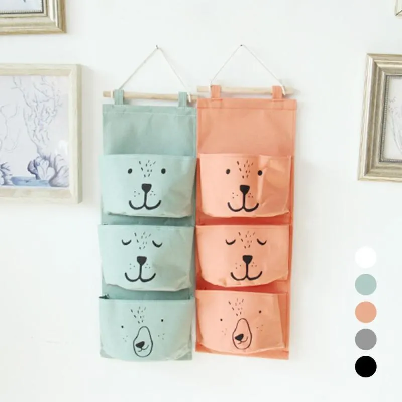 Linen 3 Pockets Wall Hanging Storage Bags Organizer On Sale