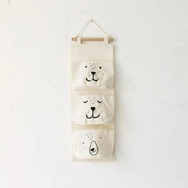 Linen 3 Pockets Wall Hanging Storage Bags Organizer On Sale