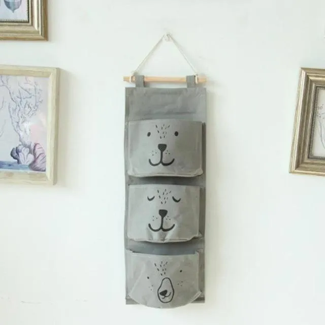 Linen 3 Pockets Wall Hanging Storage Bags Organizer On Sale
