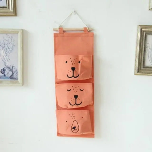 Linen 3 Pockets Wall Hanging Storage Bags Organizer On Sale