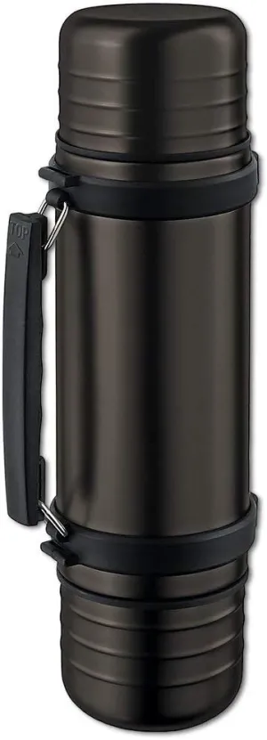 LiteXpress 1 Liter Titanium Grey Stainless Steel Removable Insulating Plastic Drinking Mug with Vacuum Flask and Quick System for One Hand Use