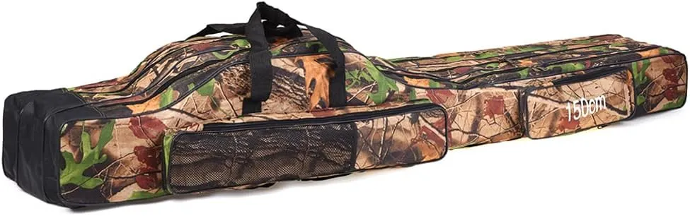 Lixada Folding Fishing Rod Case Portable Canvas Fishing Pole Tools Reel Storage Bag Fishing Gear Tackle Carry Cases 3 Layer, 60/75/80/90/120/150cm