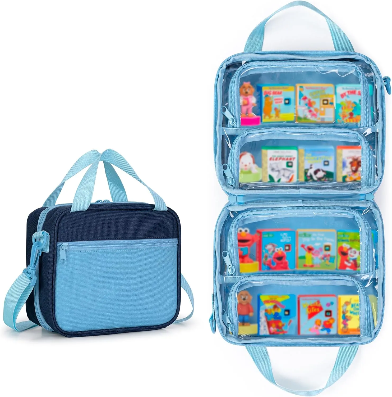 LoDrid Carry Case Compatible with Little Tikes Story Dream Machine Books, Holds Up to 12 Books and 4 Characters, Portable Storage Bag with Handle and Shoulder Strap, Blue, Bag Only