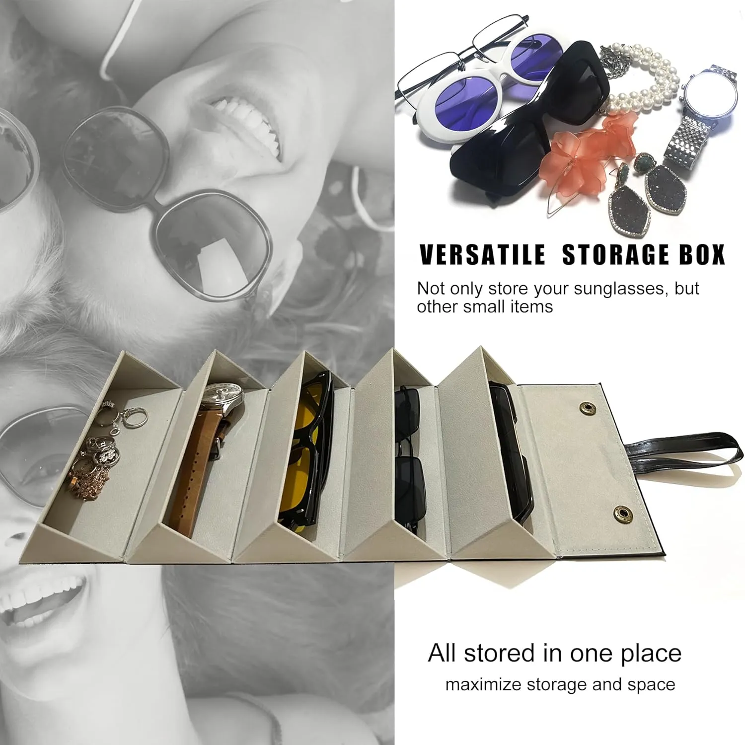 Longjet Sunglasses Organizer 5 Slots Travel Glasses Case Multiple Pairs Eyeglasses Storage Box Hanging Eyewear Holder