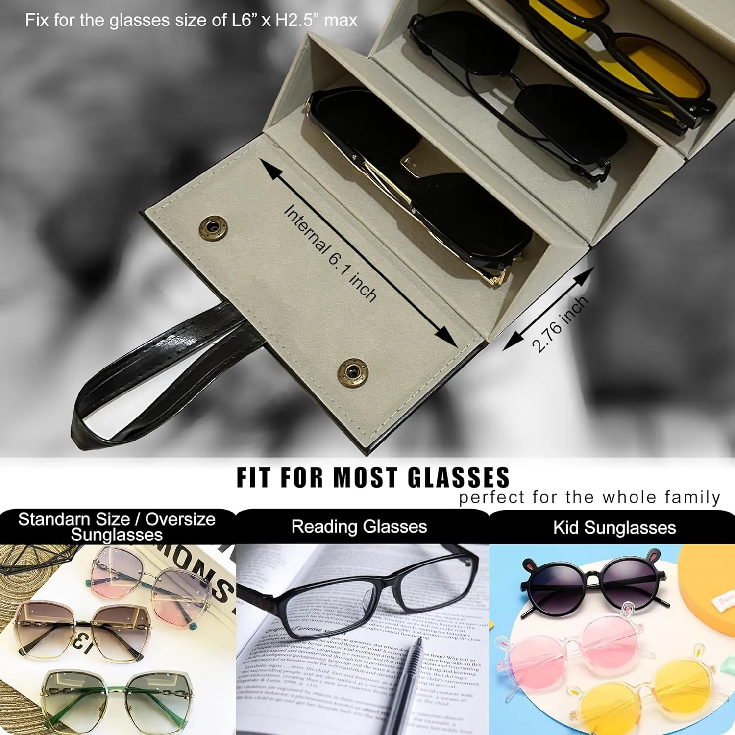 Longjet Sunglasses Organizer 5 Slots Travel Glasses Case Multiple Pairs Eyeglasses Storage Box Hanging Eyewear Holder