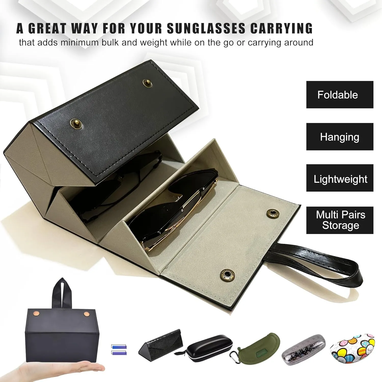 Longjet Sunglasses Organizer 5 Slots Travel Glasses Case Multiple Pairs Eyeglasses Storage Box Hanging Eyewear Holder