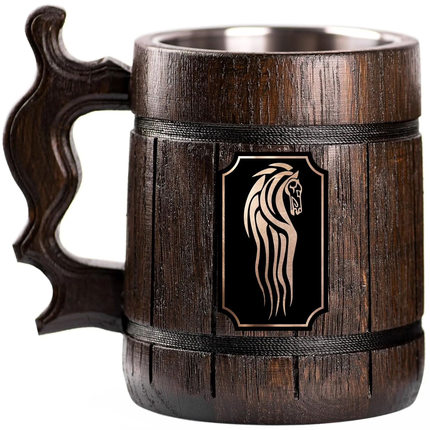 Lord Rings Rohan Custom Beer Mug, Personalized Stein, Wooden Tankard, Gamer Geek Anniversary Birthday Gifts for Men Him Dad Father Wedding Unique