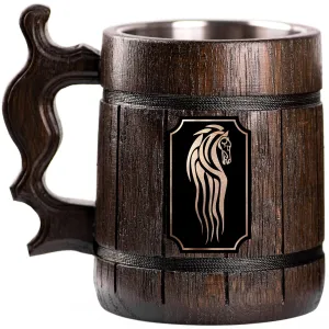 Lord Rings Rohan Custom Beer Mug, Personalized Stein, Wooden Tankard, Gamer Geek Anniversary Birthday Gifts for Men Him Dad Father Wedding Unique