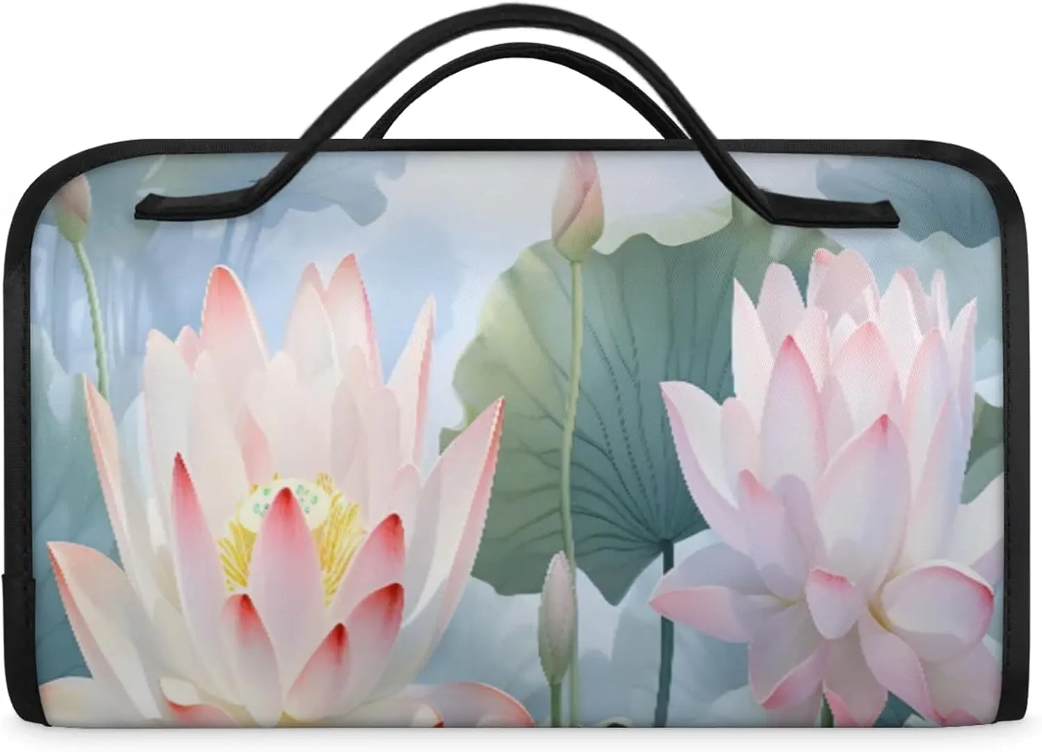 Lotus Leaf Style Toiletry Bag Water Proof Travel Makeup Case Large Capacity 4 in 1 Foldable Cosmetics Storage for Women Men Removable Zipper Clear PVC Pockets