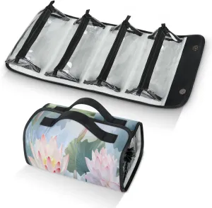 Lotus Leaf Style Toiletry Bag Water Proof Travel Makeup Case Large Capacity 4 in 1 Foldable Cosmetics Storage for Women Men Removable Zipper Clear PVC Pockets