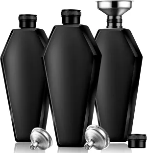 Lounsweer 3 Pieces Flask Set 3.5 oz Coffin Flasks with Funnel 304 Stainless Steel Bottle Creative 100 ml Thicken for Men Women Adult Friends Gifts(Black)
