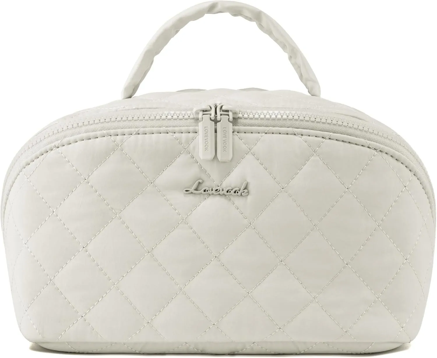 LOVEVOOK Large Capacity Travel Makeup Bag 2Pcs - Puffer Cosmetic Organizer for Women, Waterproof Foldable Toiletry Bag Set with Divider & Handle, Portable Essentials & Gifts White
