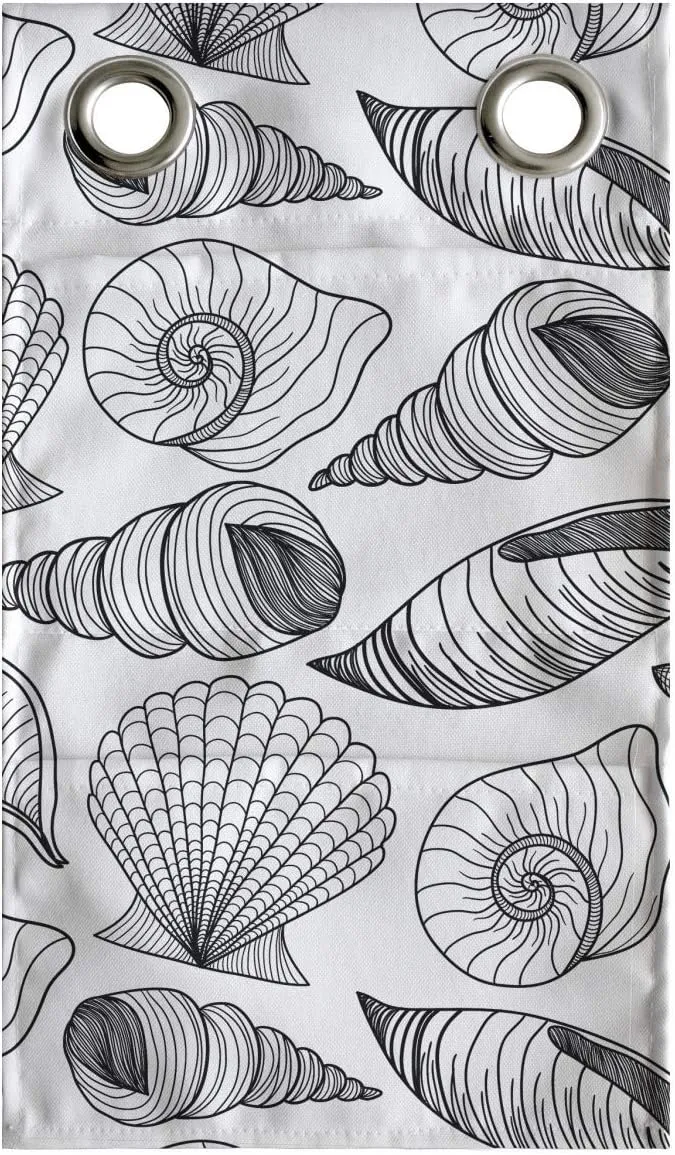 Lunarable Seashells Hanging Pocket Organizer, Monochrome Auger Button and Scallop Varieties of Ocean Wildlife Elements, Printed Polyester Storage Bag with Pockets, 9" x 16", Black and White