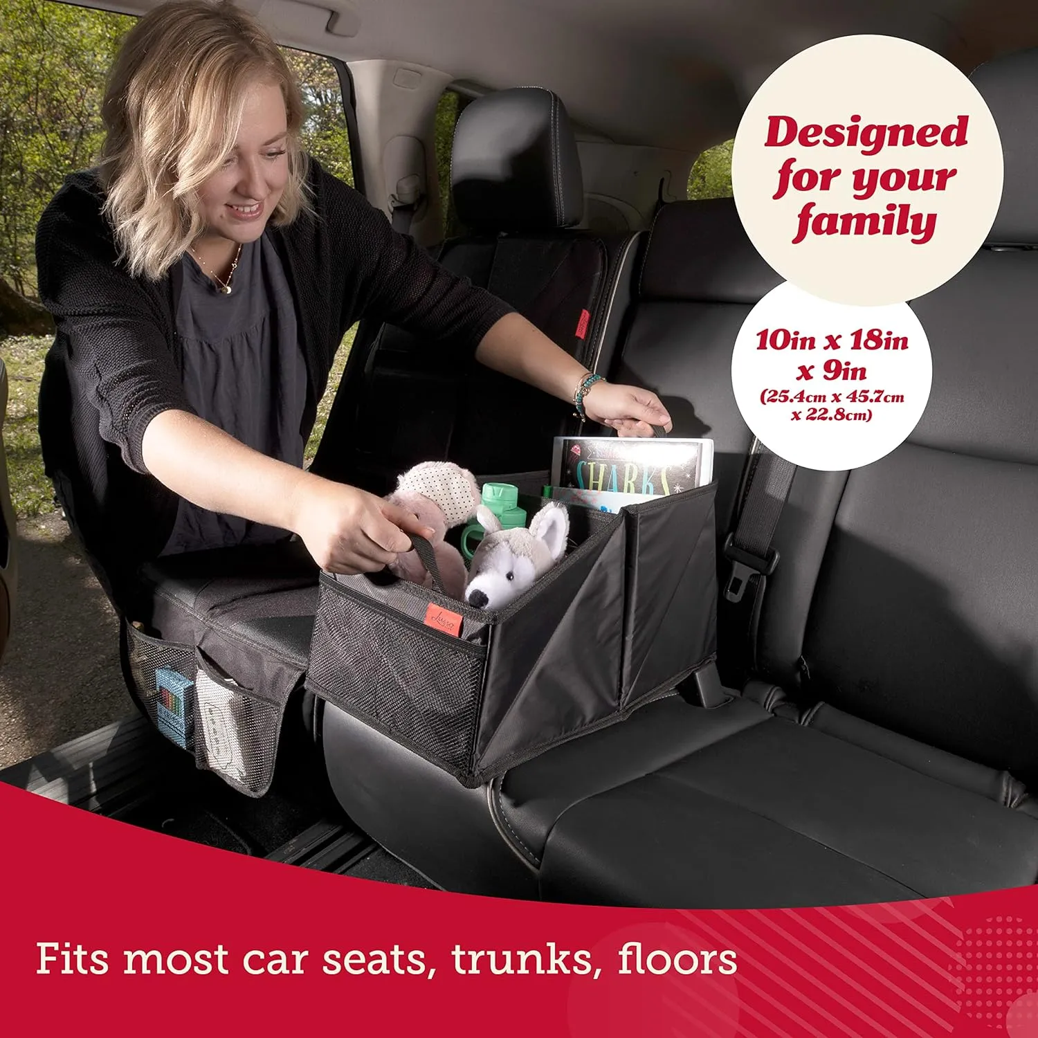 Lusso Gear Car Seat Organizer for Front or Backseat - Great for Adults & Kids, Features 9 Storage Compartments for Toys, Magazines, Tissues, Maps, Books, Documents, Games & More (Geometric)