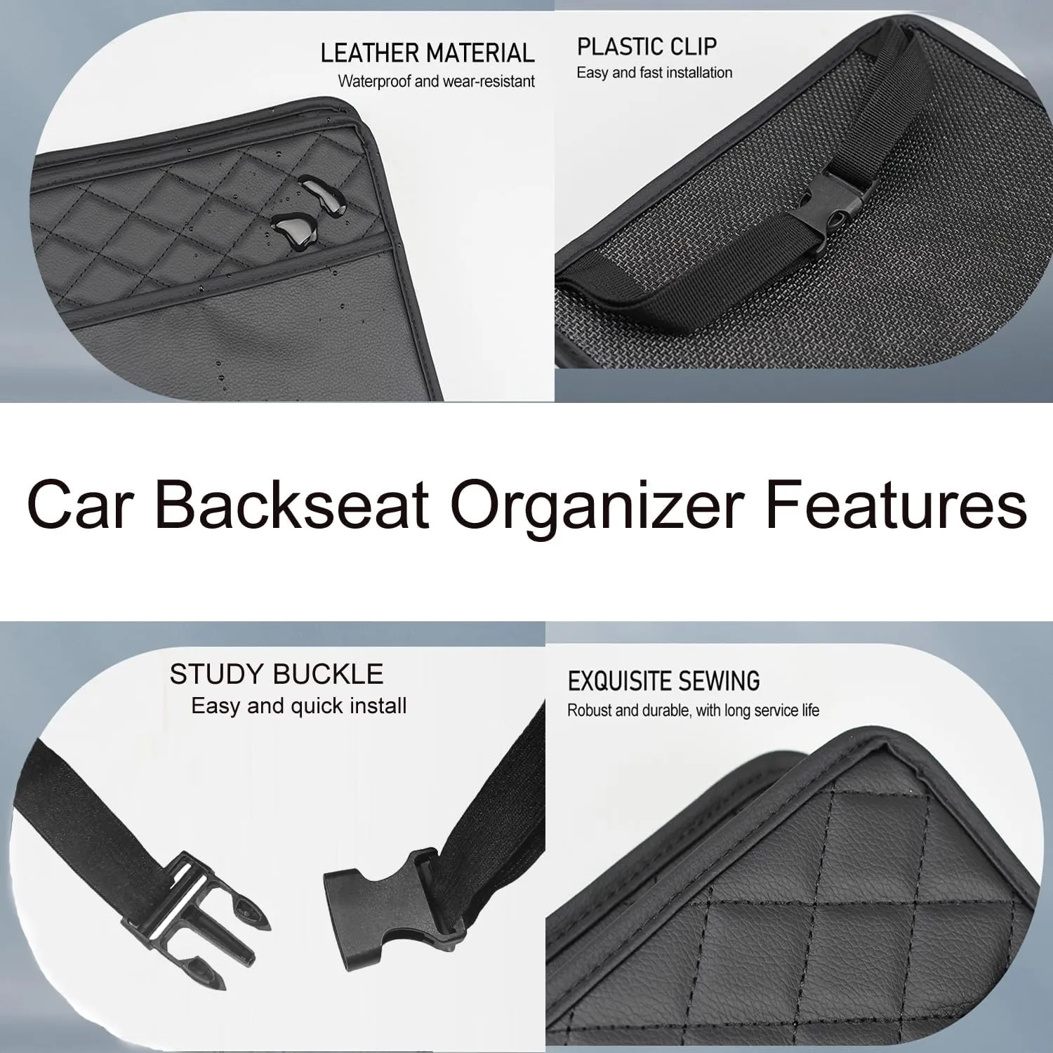 LXUNYI Car Seat Organizer,2 Pack Waterproof Pu Leather Backseat Car Organizer and Storage Bag Foldable Universal Hanging Car Seat Back Organizers for Kids & Adults Car Travel Accessories（Black）