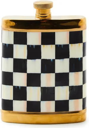 MACKENZIE-CHILDS 3260 Flask, Cute Stainless-Steel Flask, 6 Ounces, Black-and-White Courtly Check