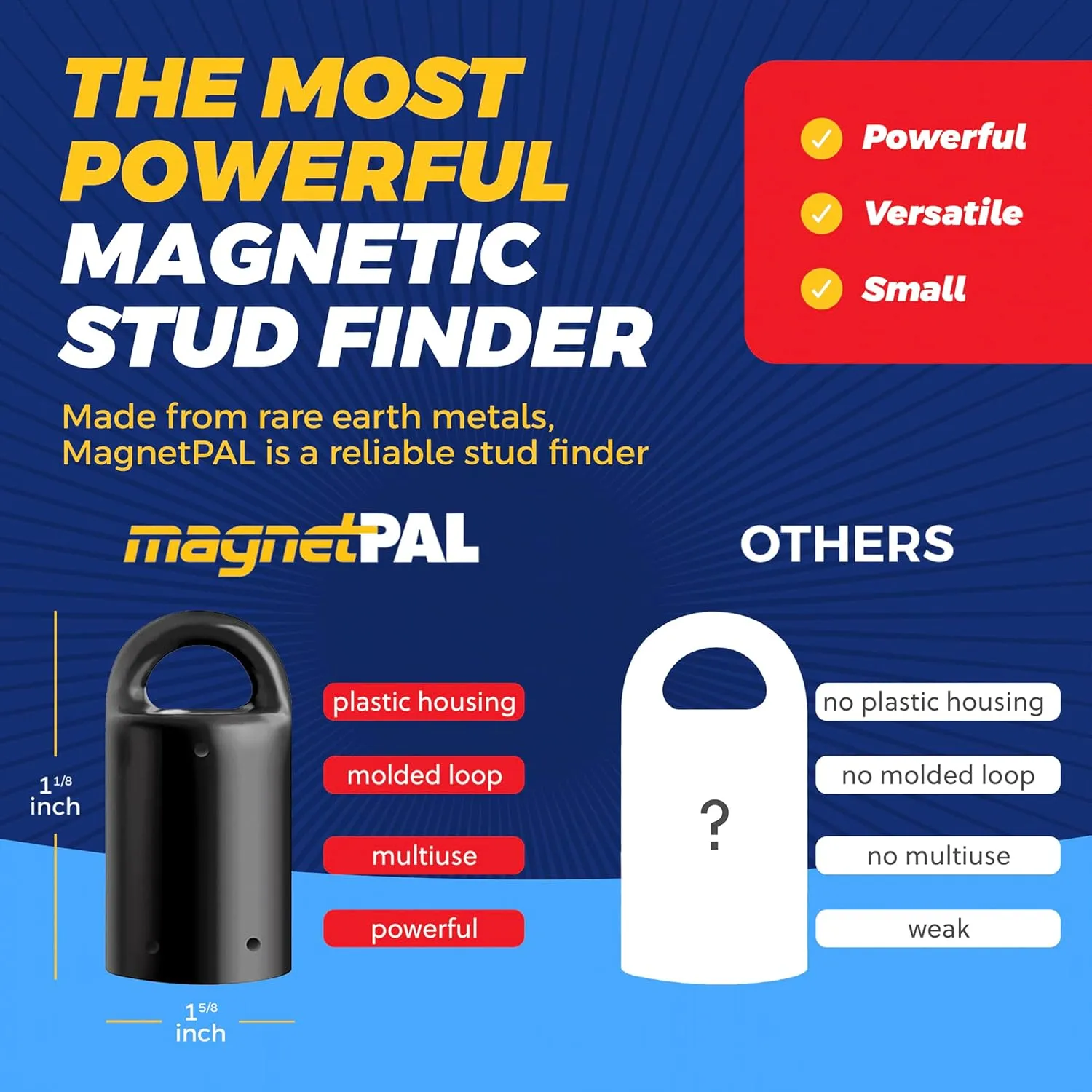MagnetPal 3 pack Heavy-Duty Neodymium Anti-Rust Magnet, Best for Magnetic Stud Finder / Key Organizer / Indoor and Outdoor Multi Uses, Red with Key Ring (SP-MPM3RD)