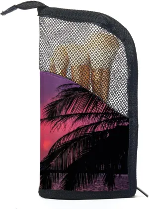 Makeup Brush Organizer Bag, Portable Travel Cosmetic Brush Case with 12 Makeup Brushes, Sunset Sea Foldable Makeup Cup for brushes, Eyebrow Pencil