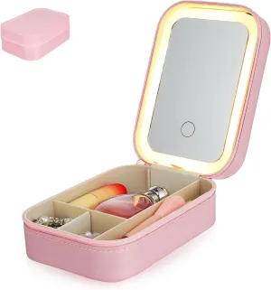 Makeup Case with LED Mirror Compact Travel Makeup Organizer Cute Design for Easy Makeup Application Rechargeable and Portable Cosmetic Bag