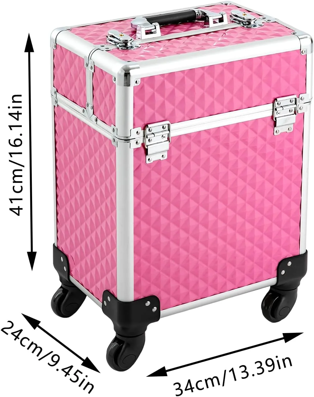 Makeup Rolling Train Case Trolley Professional Cosmetic Organizer Box Large Capacity Trolley Makeup Travel Case with Compartments and 4 Universal Wheels for Esthetician Make-Up Artists (Peach Color)