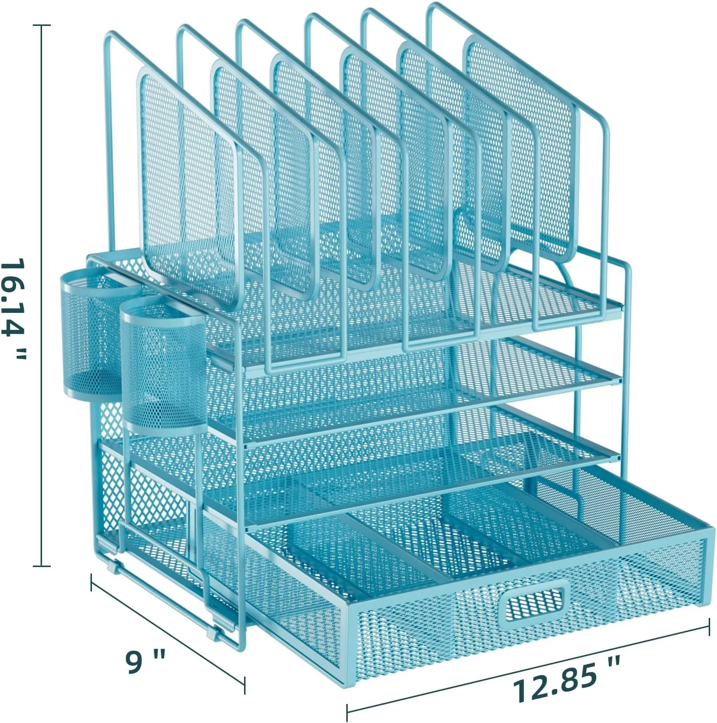 Marbrasse Desk Organizers, 4-Tier Mesh Desk File Organizer with 5 Vertical File Holders and 2 Pen Holders, Multifunction Desktop Organizer,Desk Organizers and Accessories for Home Office (Blue)