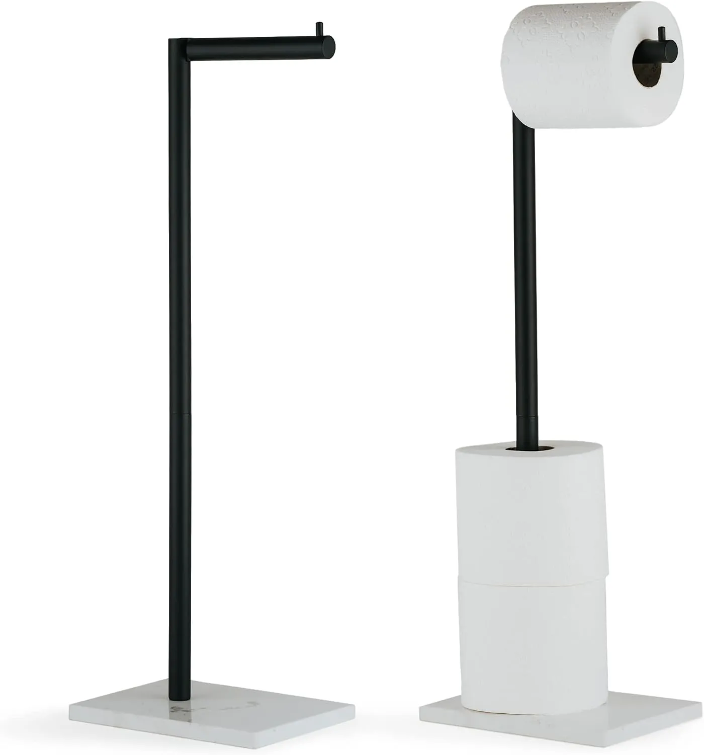 MARMOLUX ACC Free Standing Matte Black Toilet Paper Holder Stand White Marble Base and Storage - 4 Jumbo Roll Bathroom Hardware Toilet Tissue Organizer - Stainless Steel Bathroom Decor Accessory